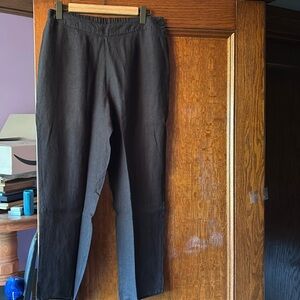 FLAX linen Black flat front Women's wide leg pants